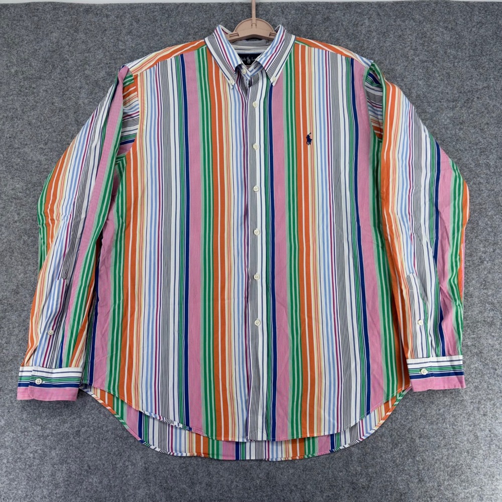 Polo Ralph Lauren Mens XL Classic Fit Multi Color Striped Button Down Shirt
